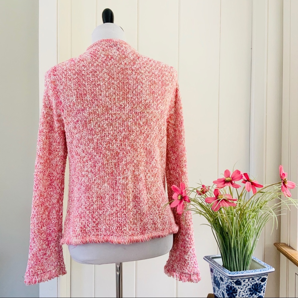 J CREW Pink & White Nubby Fringed Cardigan - Picture 3 of 5